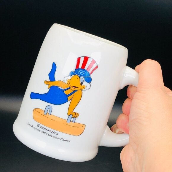 1984 Los Angeles Olympic Games Gymnastics Coffee Mug Uncle Sam Eagle Mascot - Picture 8 of 10